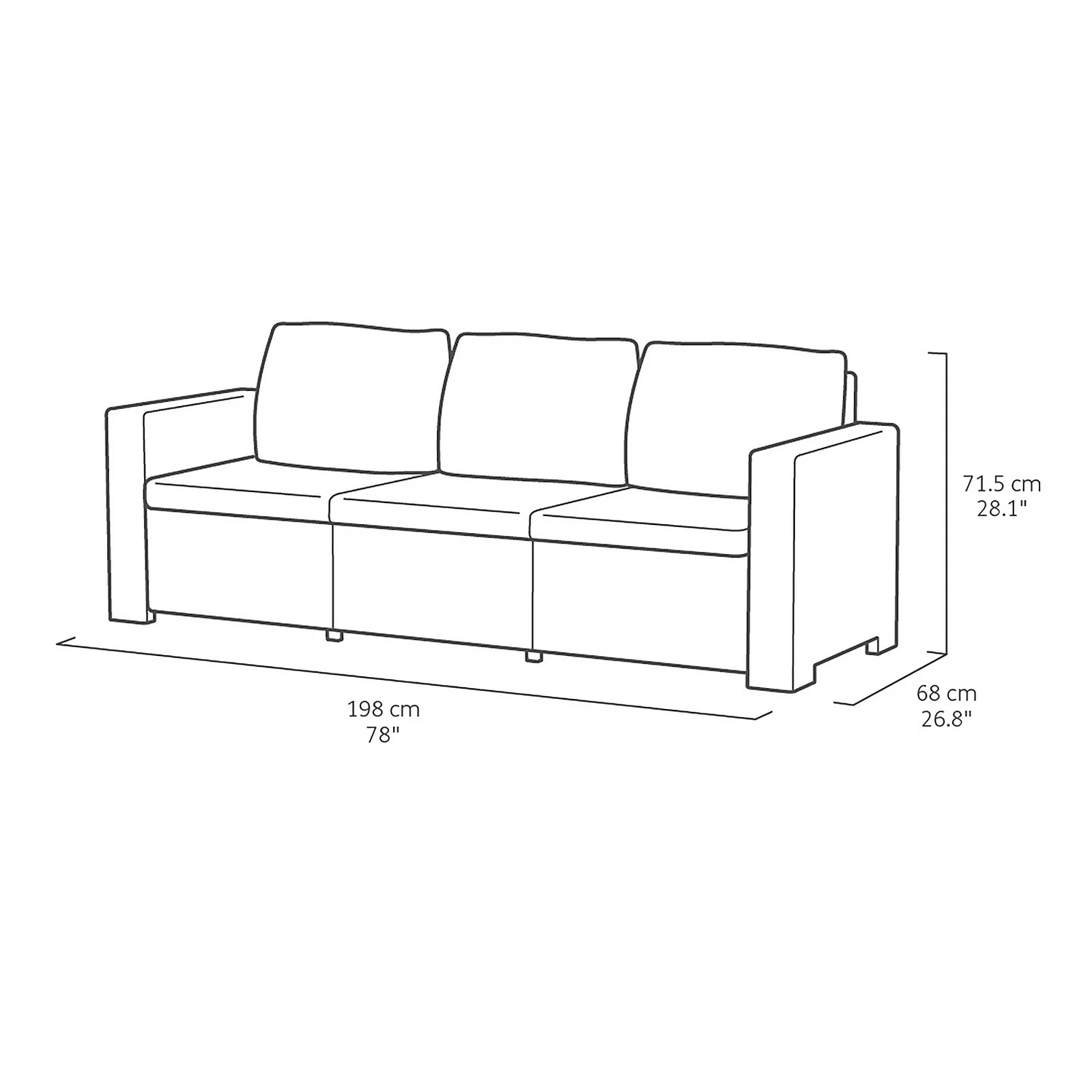 Keter California 3 Seater Outdoor Garden Furniture Chaise Longue - Graphite With Grey Cushions - Image 5