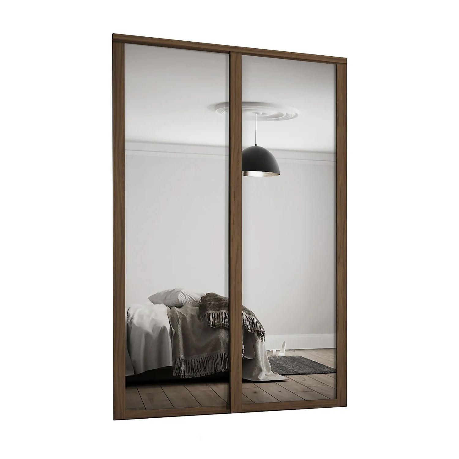 Shaker 2 Door Sliding Wardrobe Kit Mirror With Walnut Frame (W)1145 X (H)2260mm
